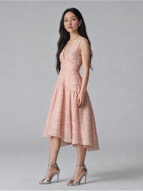 Lela Rose Minnow Jacquard V-Neck Shell Dress